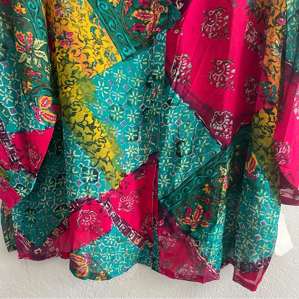 Draper’s & Damon’s Button Up Shirt Women's 20W Multicolor Floral Patchwork - Picture 4 of 7